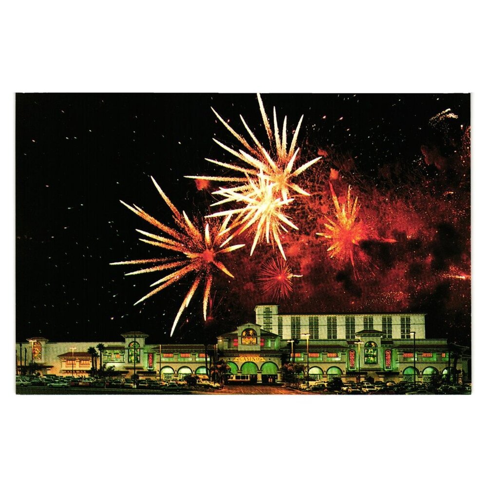 Gold Coast Hotel Casino Evening Lights Fireworks Vintage Postcard Tourism Gamble